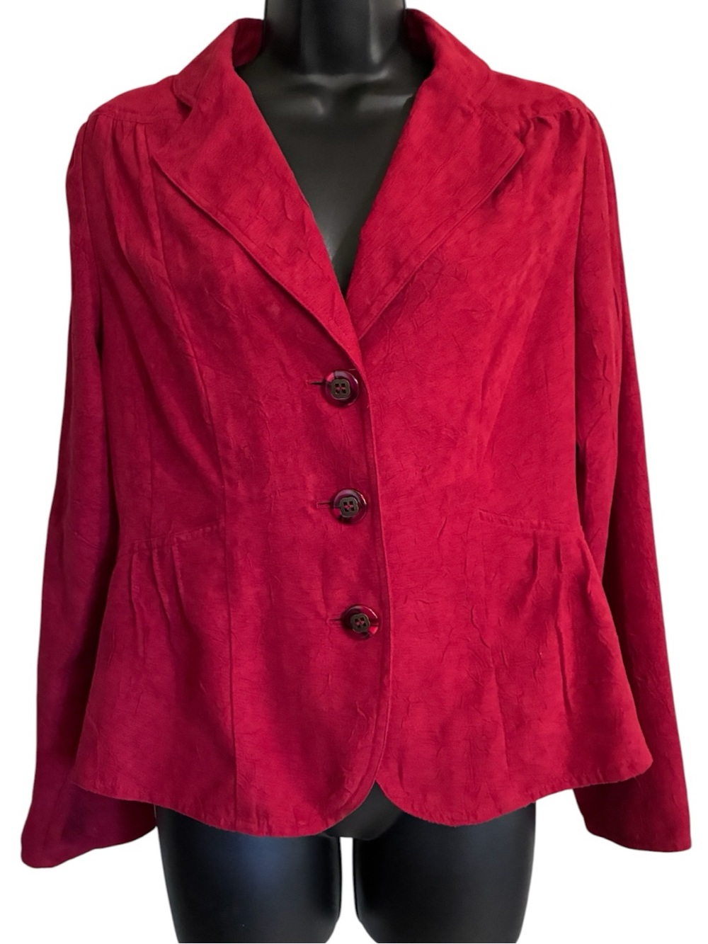 Vintage 90s Y2K Office Siren Corporate Chic Red Button-Front Blazer Jacket Sz M